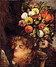 Gustave Courbet Canvas Paintings - Head of A Woman With Flowers
